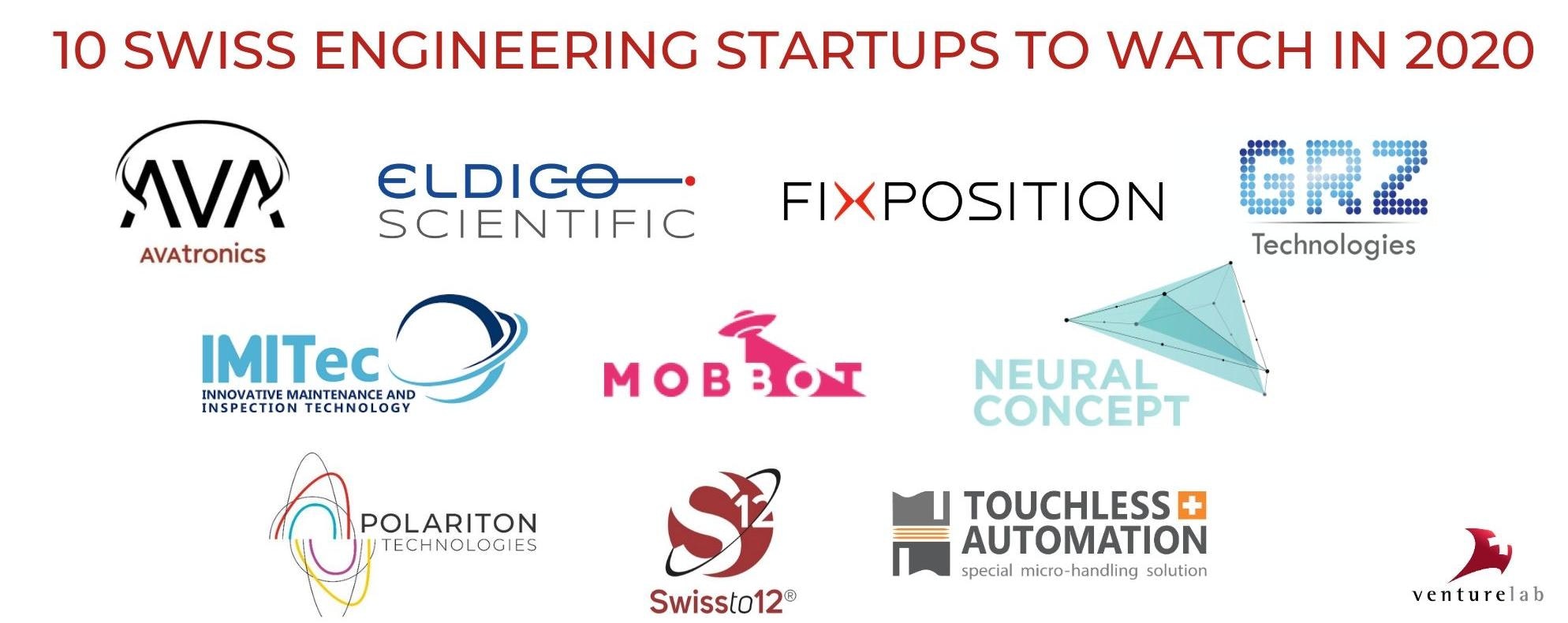 Logos of the 10 Swiss Engineering Startups to Watch in 2020 selected by VentureLab