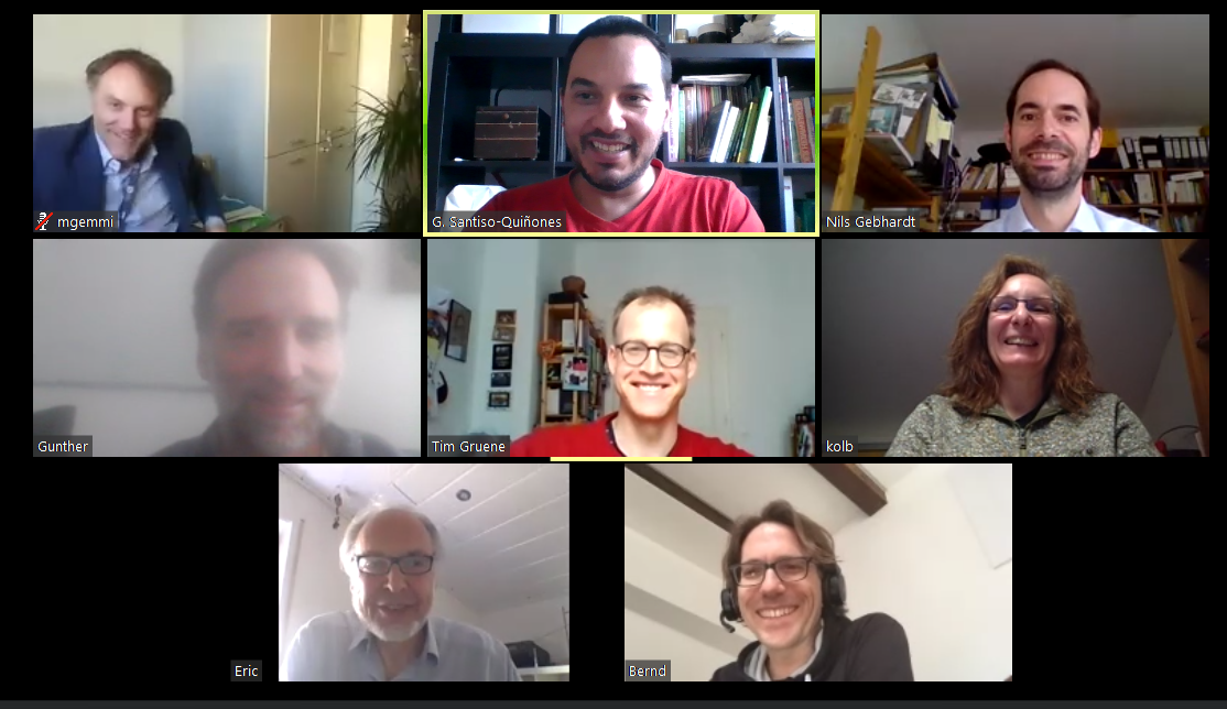 Virtual team-up with the new Scientific Advisory Board: (from left to right, back):  Mauro Gemmi, Gustavo Santiso, Nils Gebhardt. (Middle:) Gunther Steinfeld, Tim Grüne, Ute Kolb. (Front:) Eric Hovestreydt, Bernd Hinrichsen.